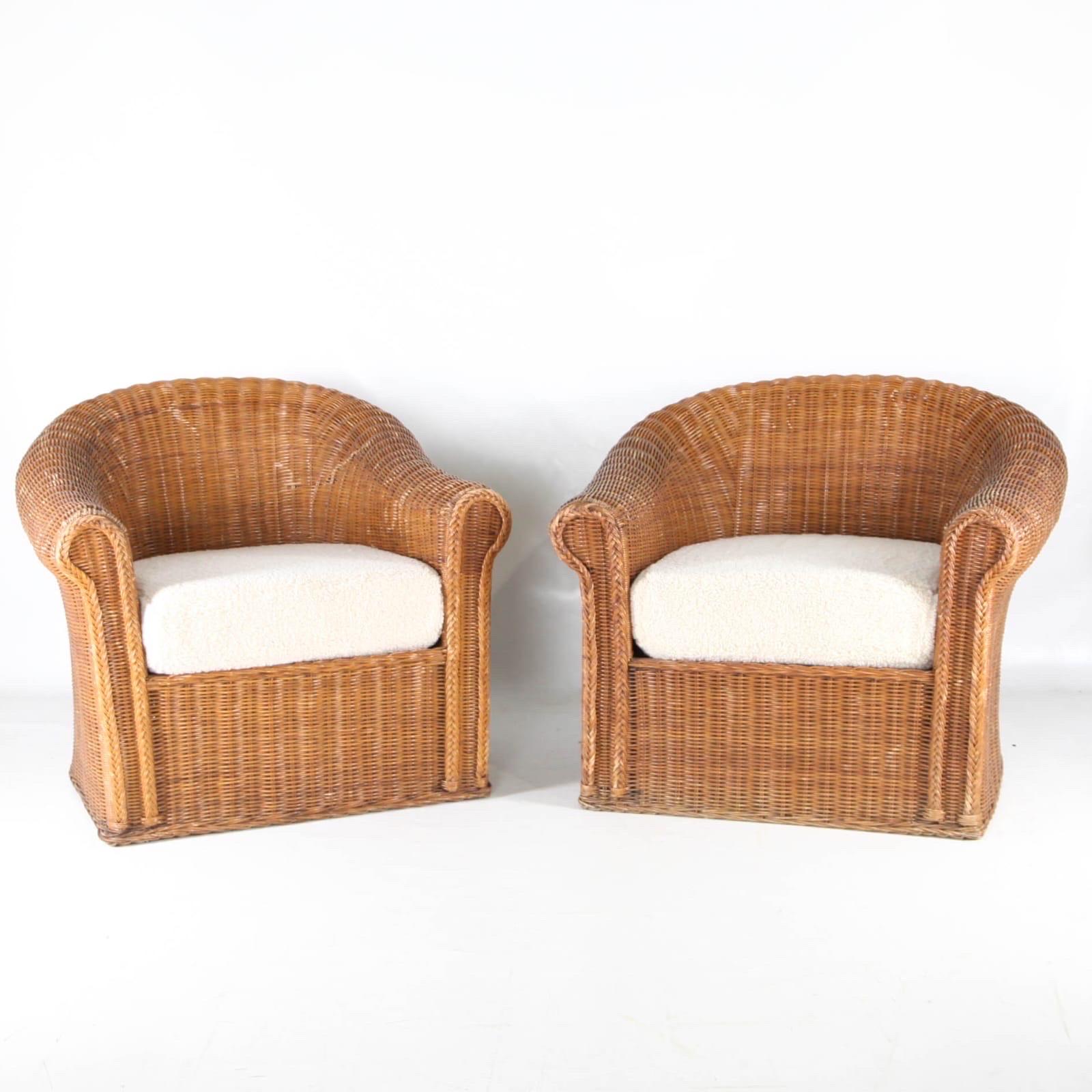 Large pair of wicker bergere chairs 3