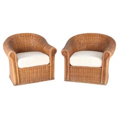 Grande paire de chaises Bergere en osier