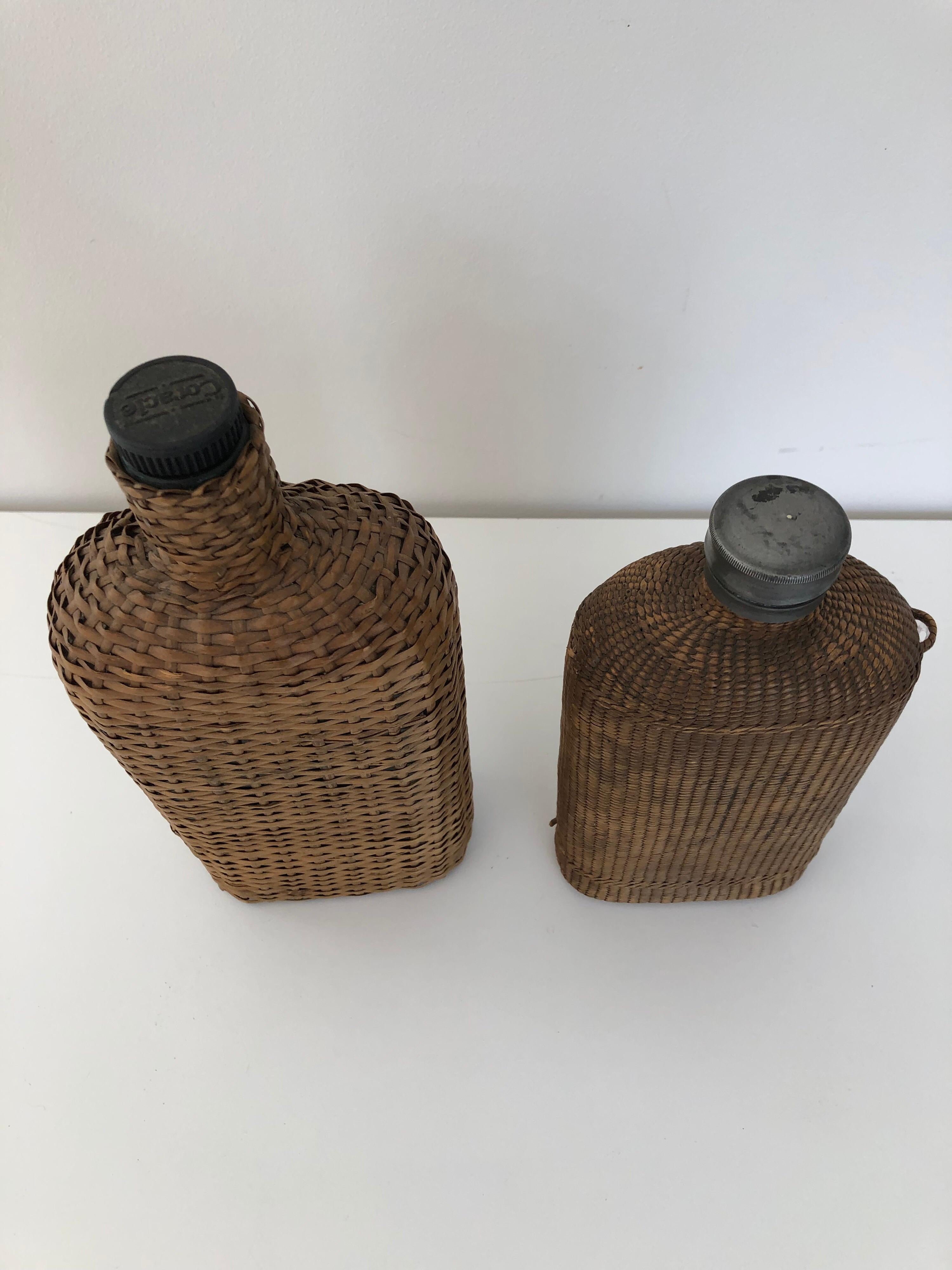 Unknown Large Pair of Wicker Flasks