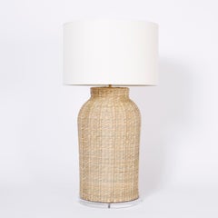 Large Pair of Wicker Table Lamps