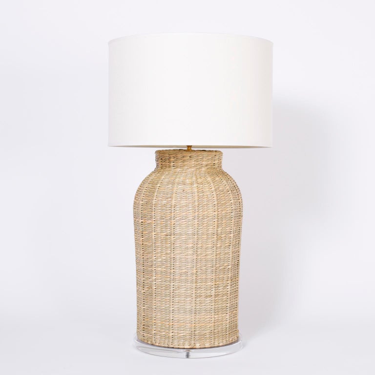 Large Pair of Wicker Table Lamps at 1stDibs
