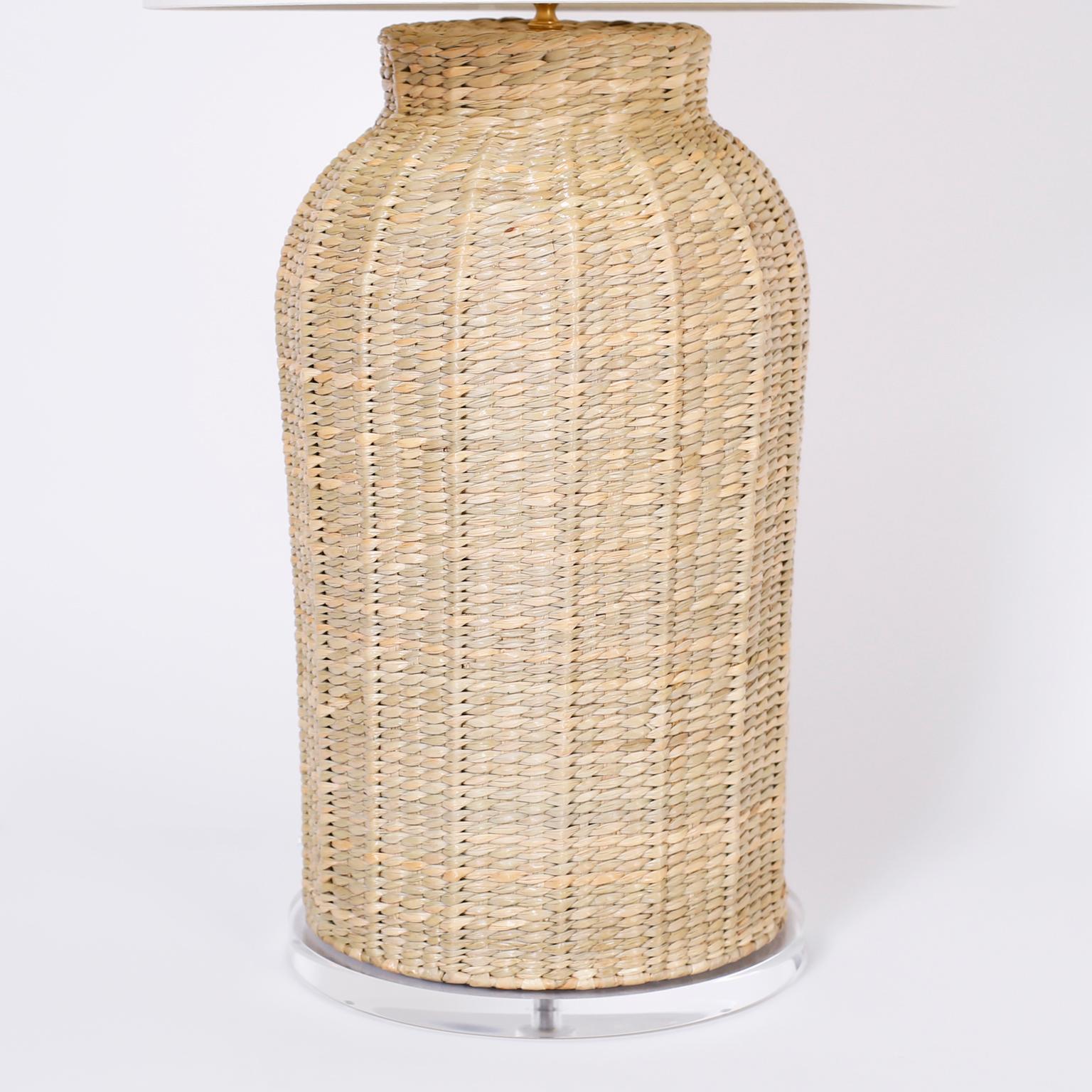 large rattan table lamp