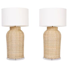 Large Pair of Wicker Table Lamps