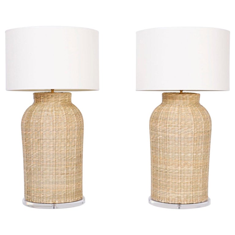 Large Pair of Wicker Table Lamps at 1stDibs