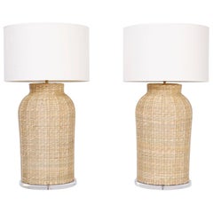 Large Pair of Wicker Table Lamps from the FS Flores Collection