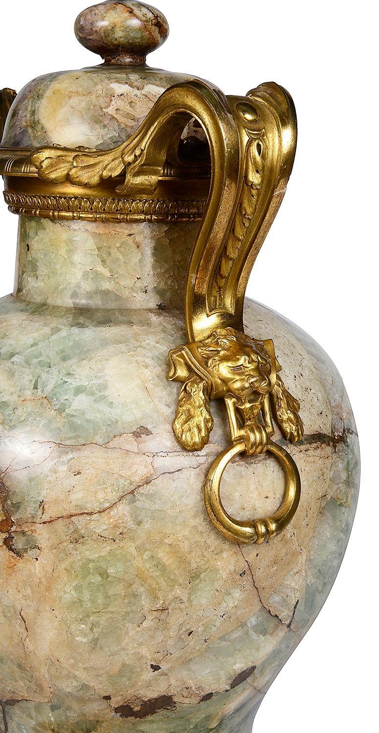 French Large pair ormolu mounted Florite marble vases, circa 1800 For Sale