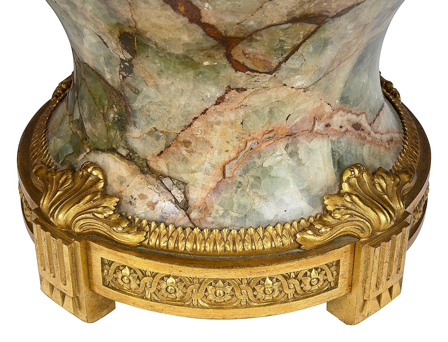 Large pair ormolu mounted Florite marble vases, circa 1800 In Good Condition For Sale In Brighton, Sussex
