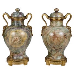 Large pair ormolu mounted Florite marble vases, circa 1800