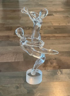 Grande paire de figures de danseurs sculptées en verre d'art de Murano de Renato Anatra