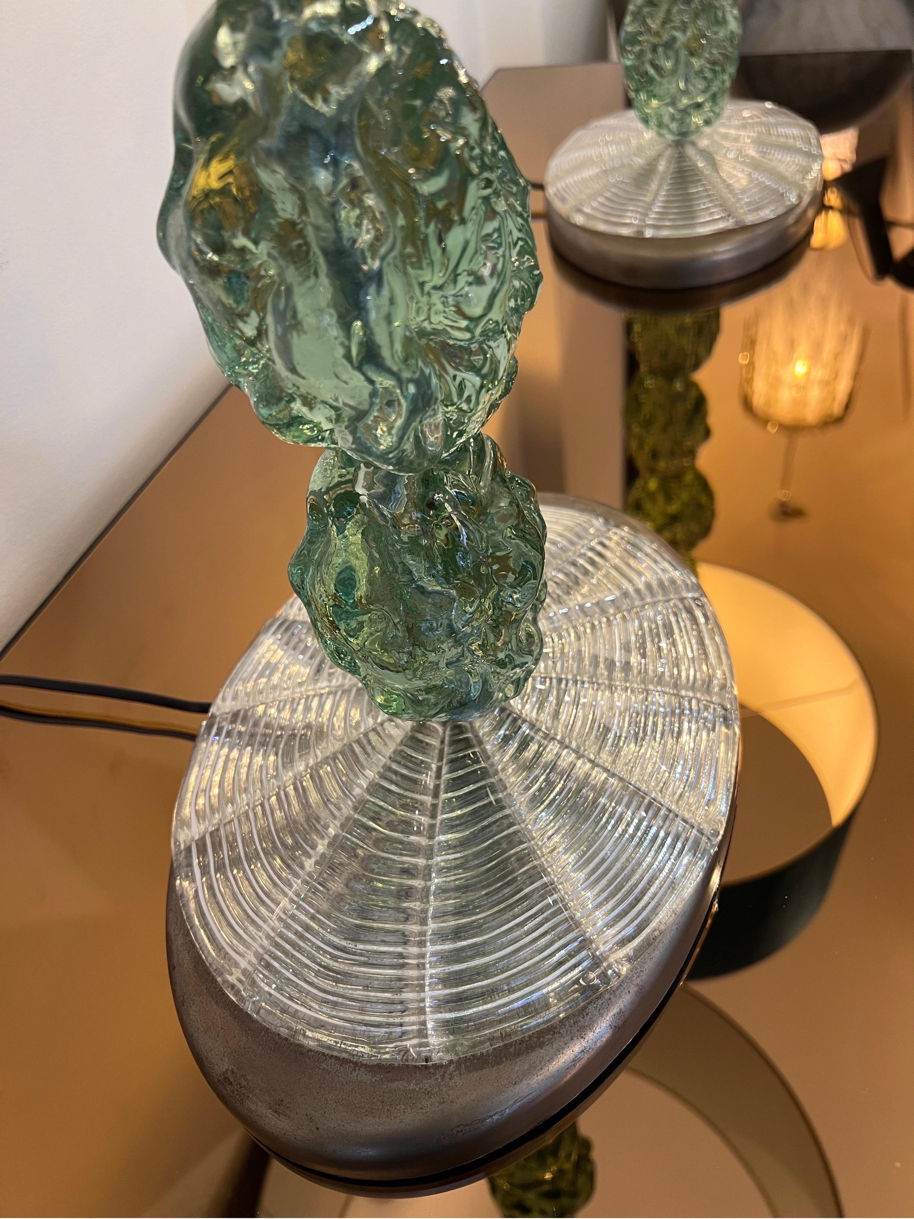 Late 20th Century Large pair sea green Murano glass table lamps 