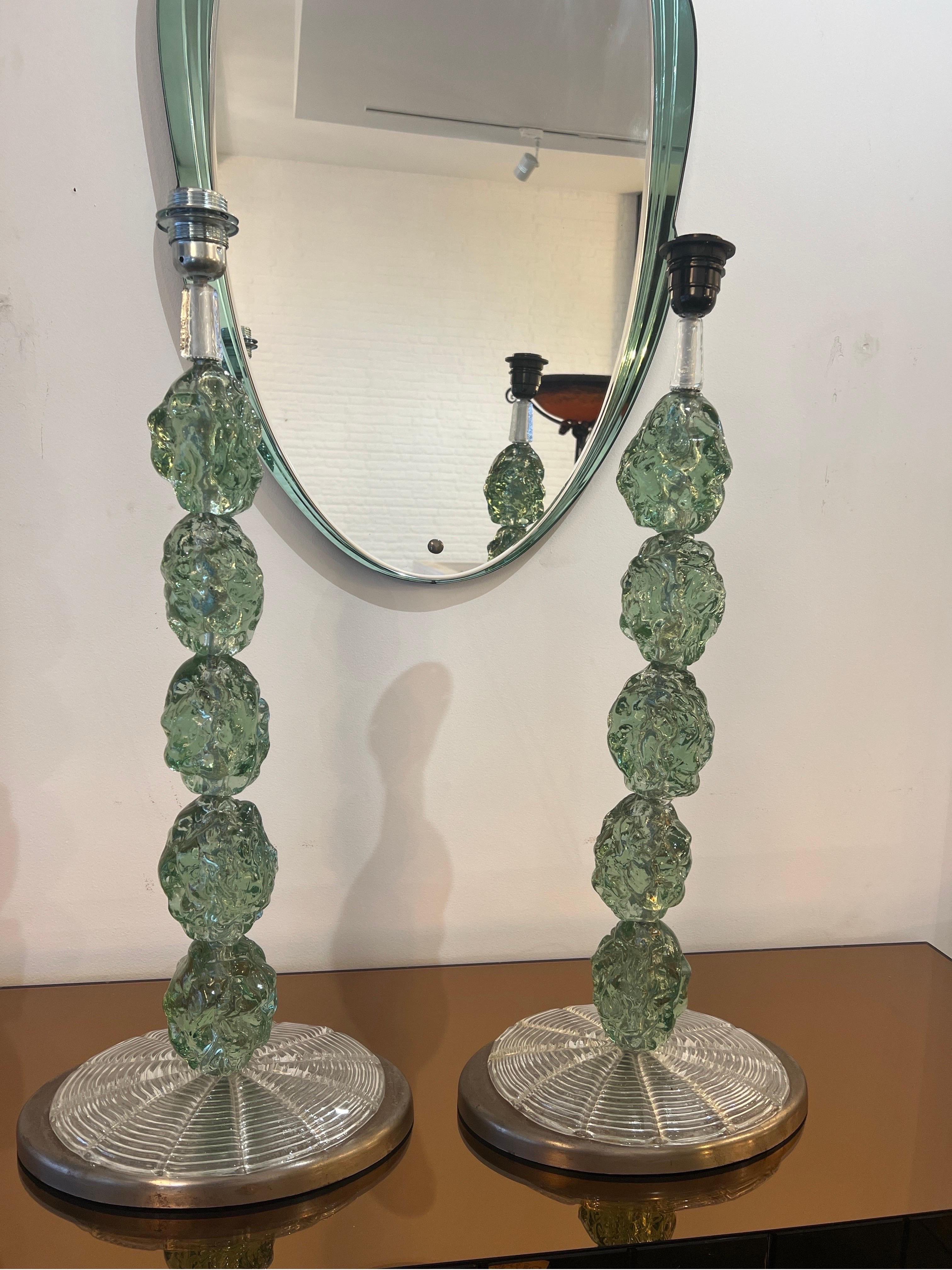 Large pair sea green Murano glass table lamps  1