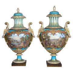 Large Pair Sevres style lidded vases, circa 1880