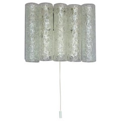 Vintage Large Pair Signed Doria Murano Ice Glass Tube Sconces Kalmar Venini Style 1960s