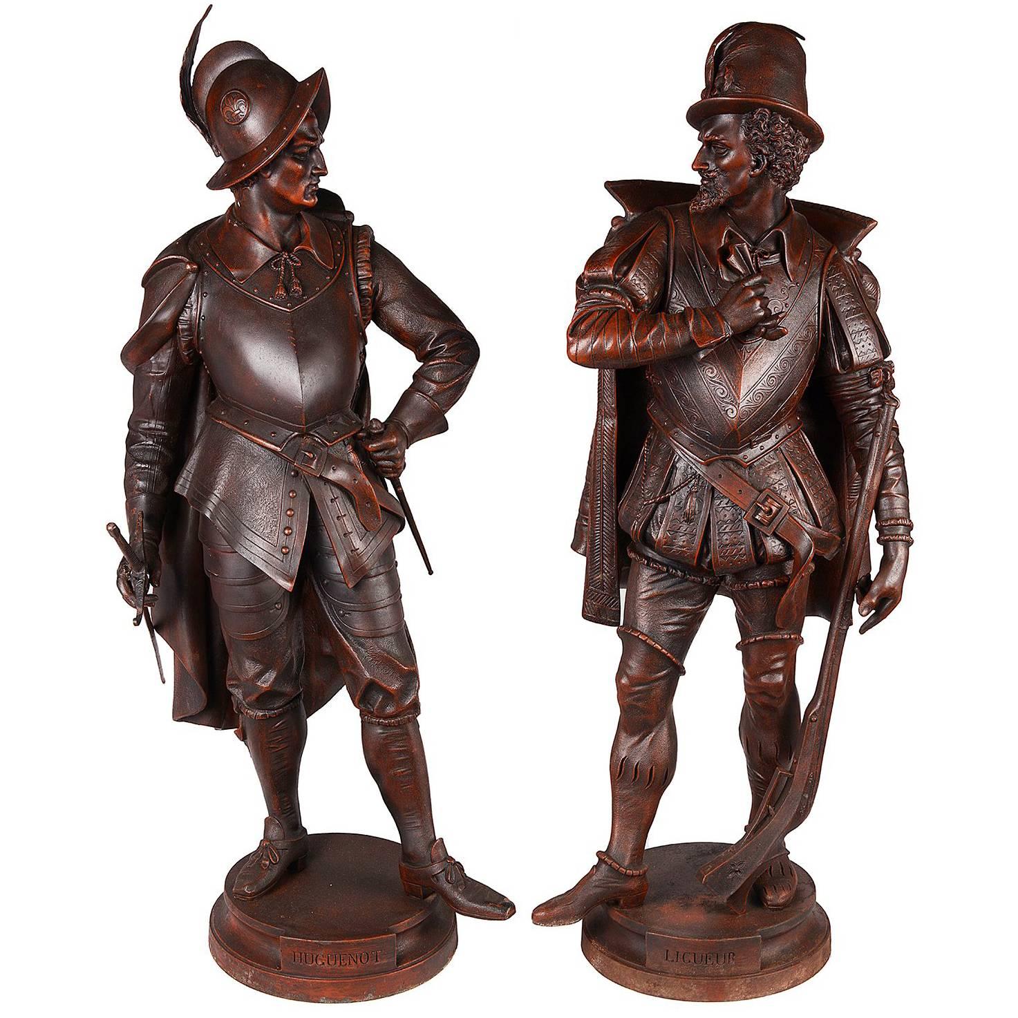 Large Pair of Spelter French Soldiers For Sale