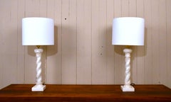 Large Pair Swedish White Alabaster Table Lamps by NK, Nordiska Kompaniet, 1960s