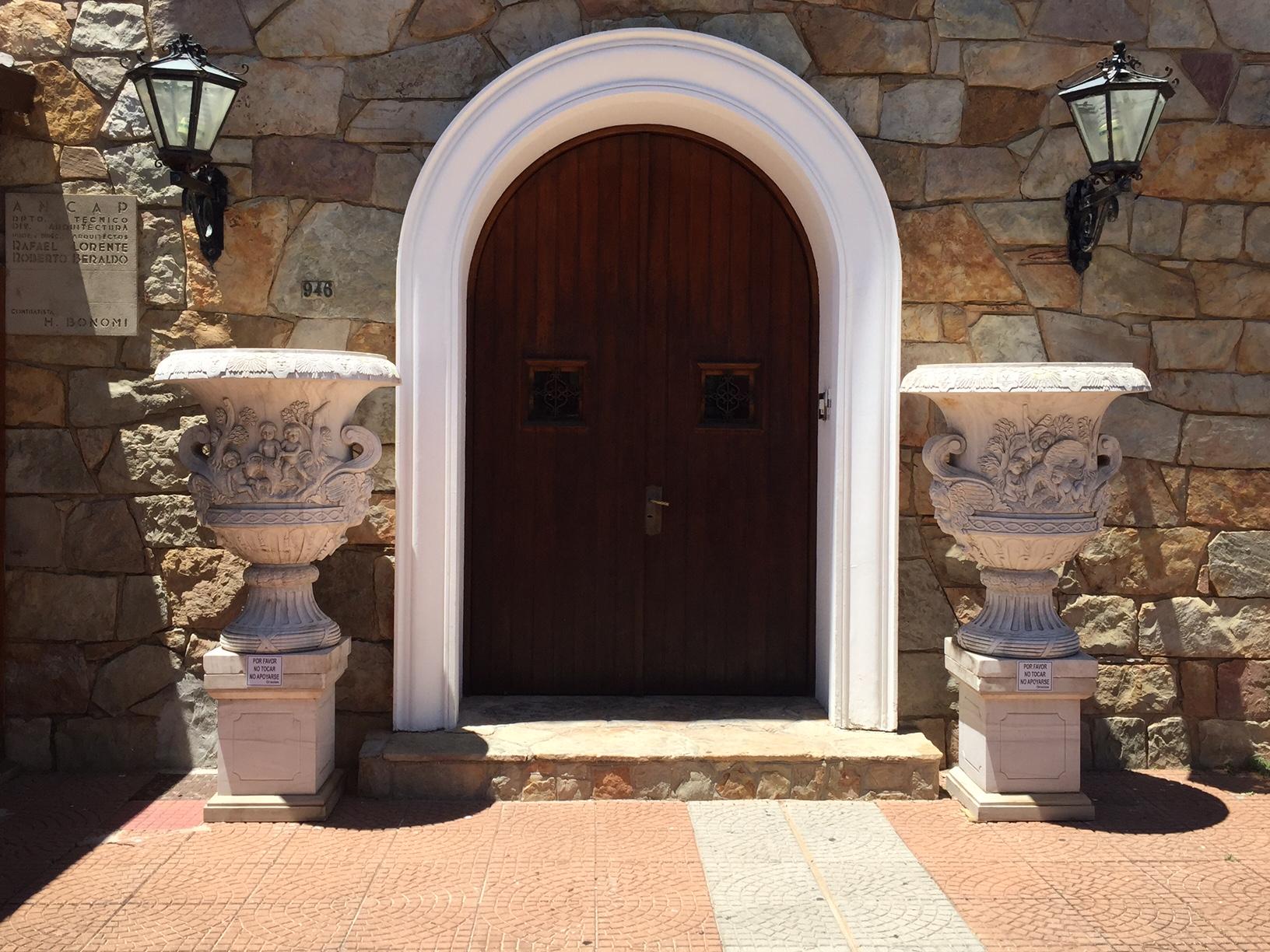 French Provincial Large Pair Urns on Pedestals For Sale