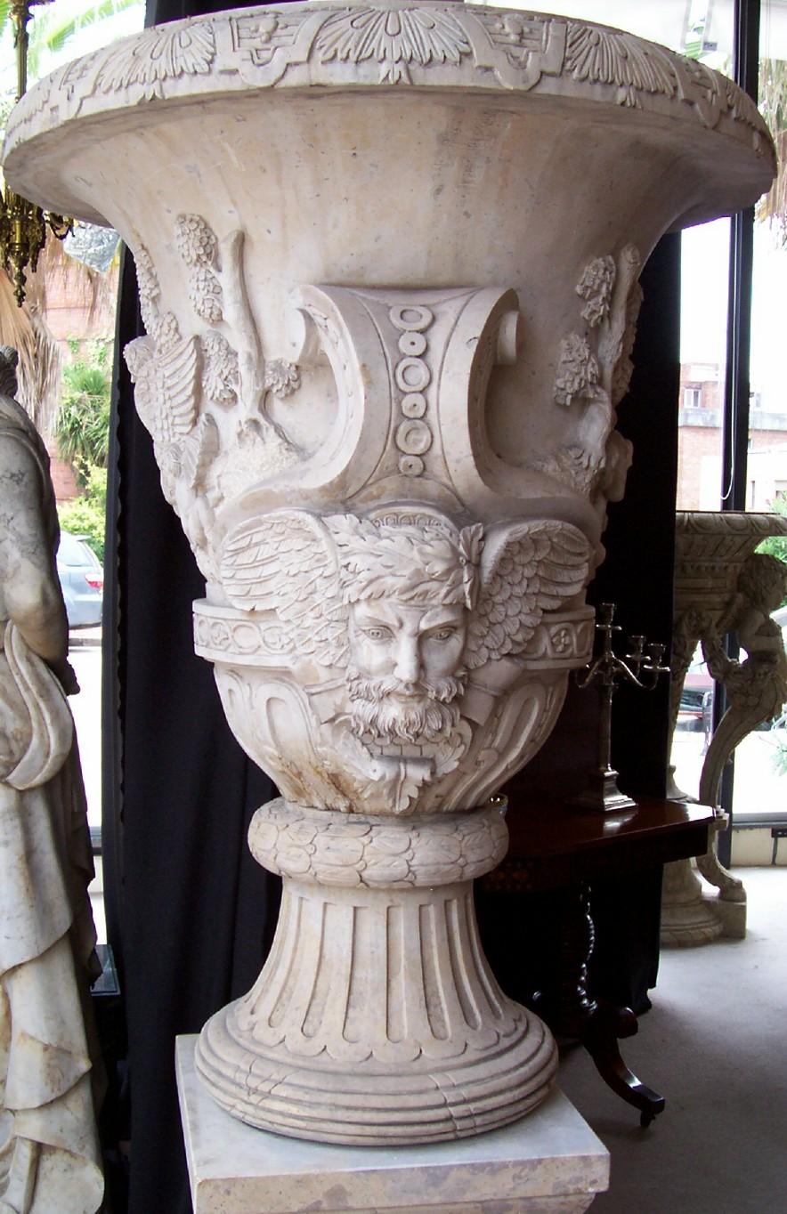 Italian Large Pair Urns on Pedestals For Sale