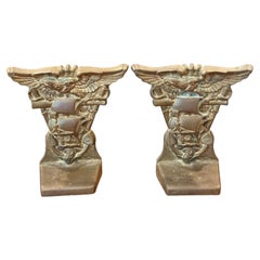 Large Pair U.S. Naval Academy Bronze Eagle Bookends with Anchor, Sword & Ship