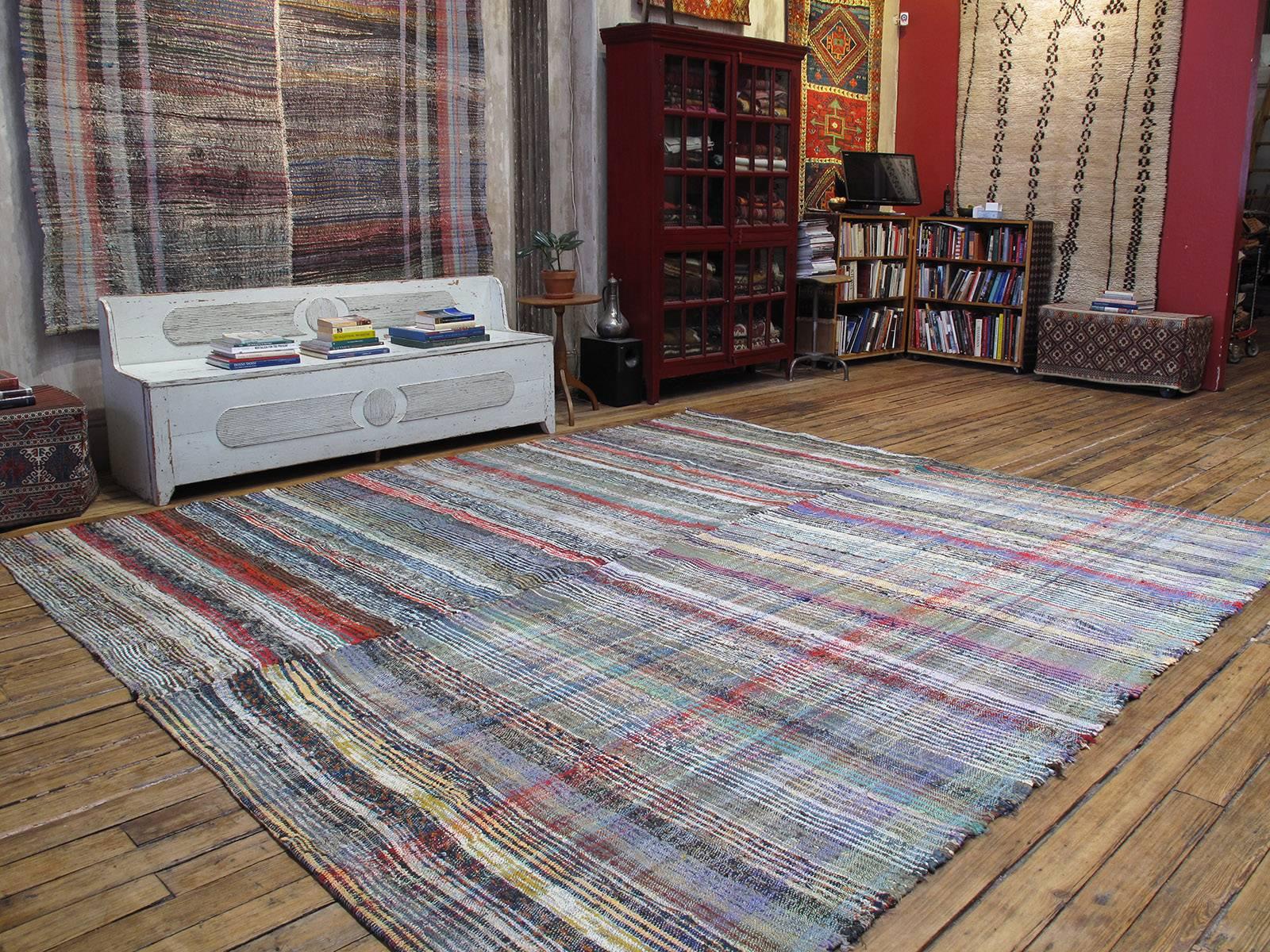 An old flat-weave from Central Turkey, woven with a mixture of colorful cotton rag, used as a sturdy, everyday floor cover in the weaver's household. Great modern appeal with its harmonious color palette and simple authenticity. This is a