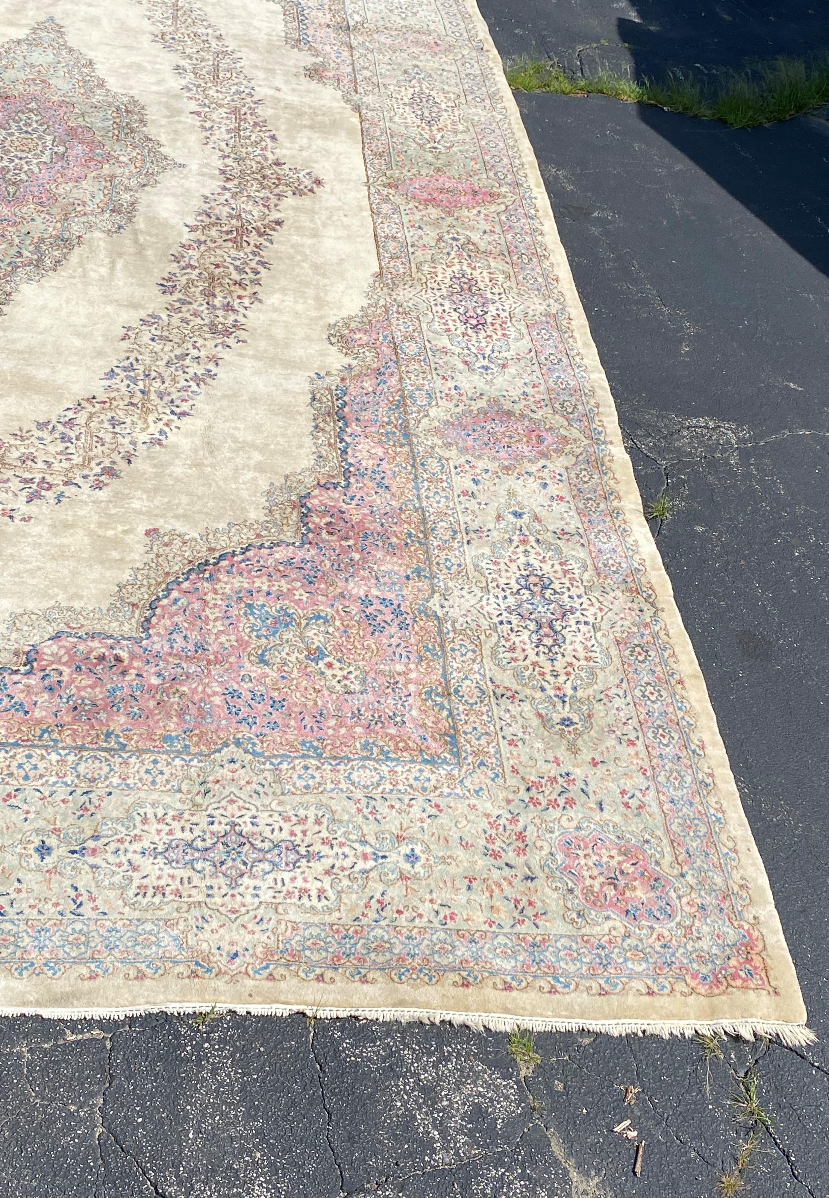 Hand-Knotted Large Palace Size Lavar Kerman Rug For Sale