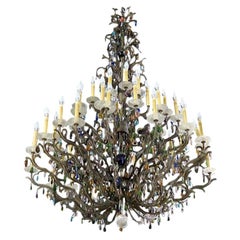 Large Multi-colored Crystal Pendant and Rock Crystal Bobeche French Chandelier