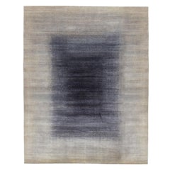 Large Pale and Deep Gray-Blue Abstract Contemporary Gabbeh Persian Wool Rug
