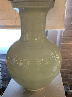 Large Pale Turquoise Pair Lamps, China, Contemporary