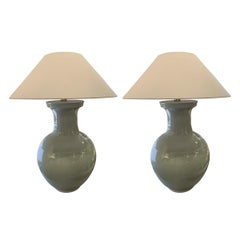 Large Pale Turquoise Pair Lamps, China, Contemporary