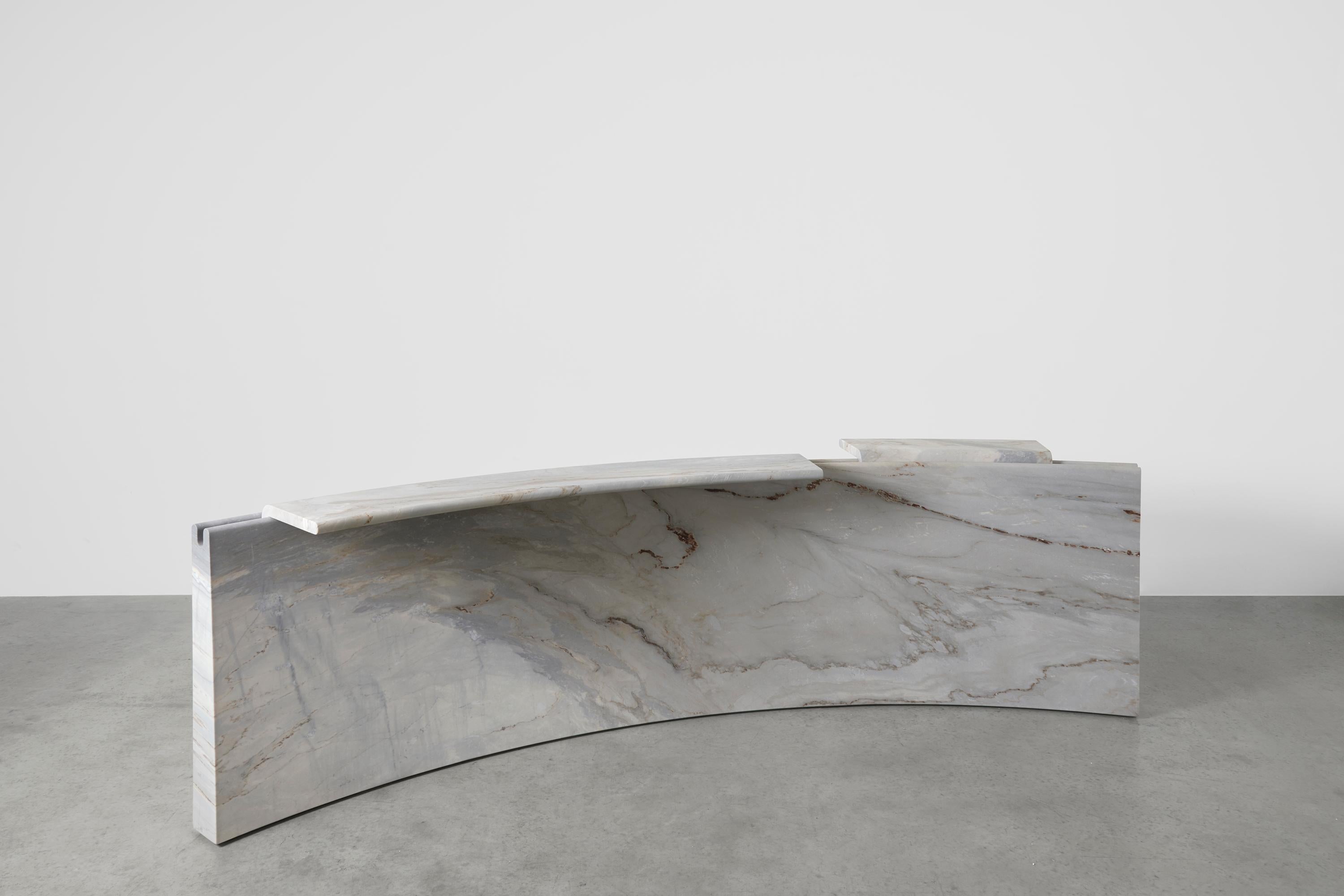 Large Palissandro Bluette Marble MASS by Agglomerati x Fred Ganim
Dimensions: W 279 x D 76 x H 80 cm
Materials: Palissandro Bluette Marble

Grounded by its weight, the sheer mass of the material uses gravity as a structural force, cantilevering