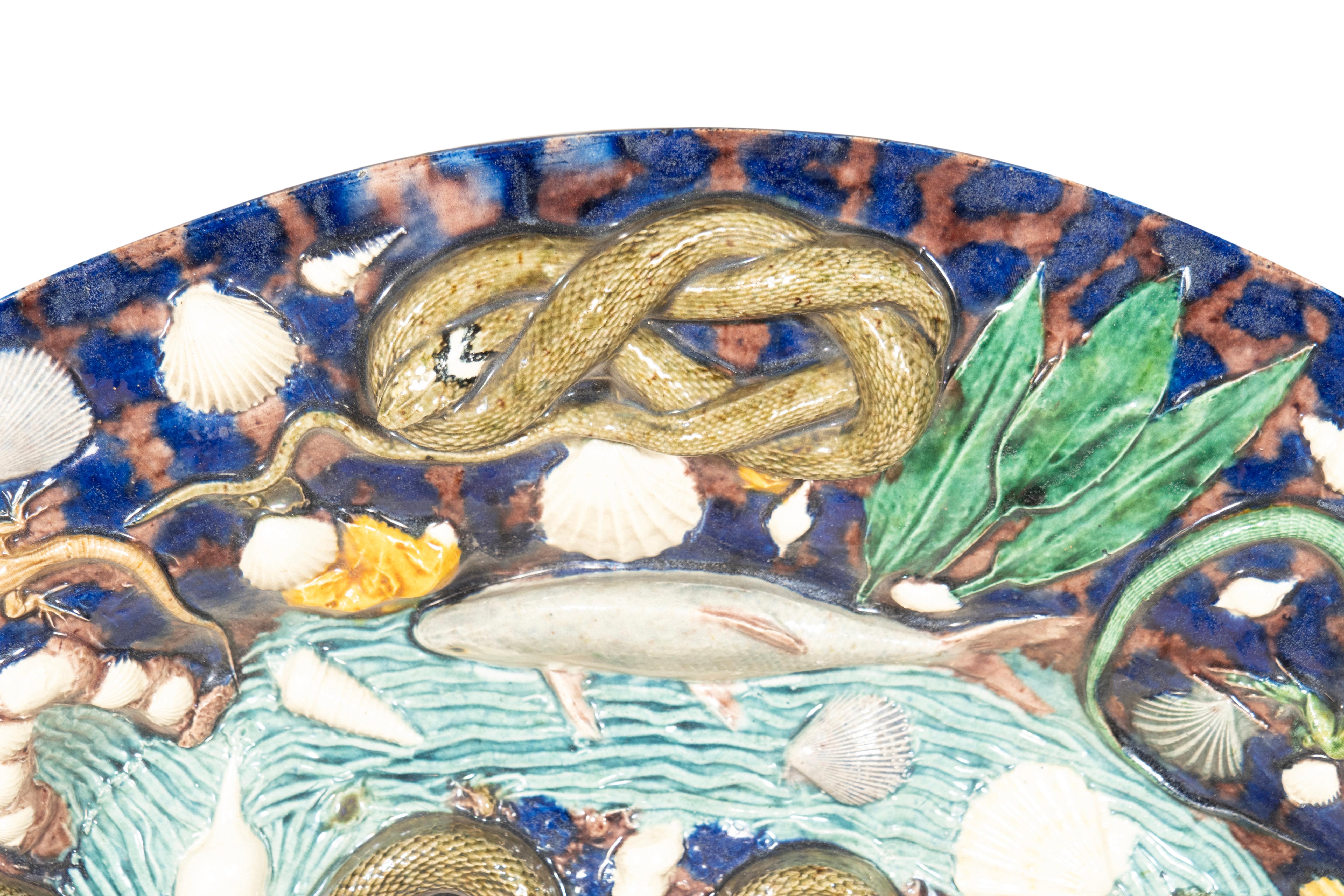 Pottery Large Palissy Platter For Sale