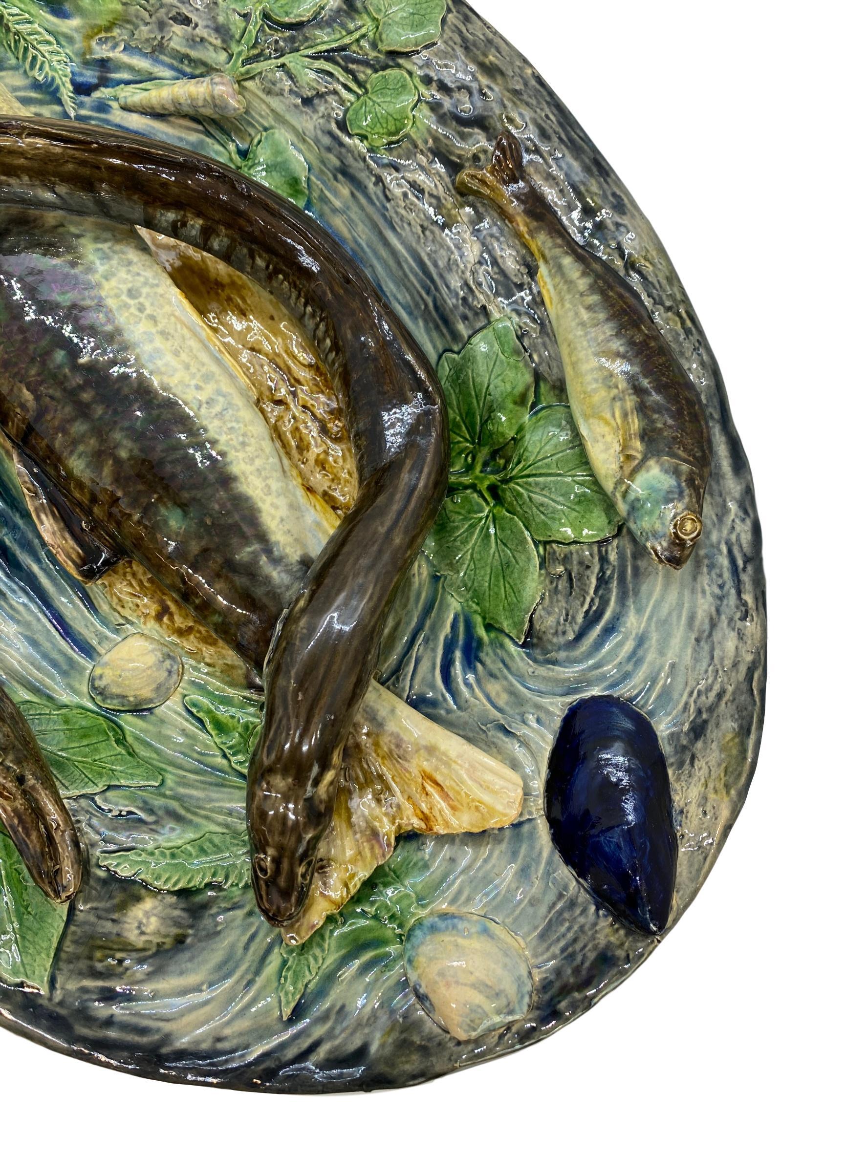 Large Palissy Ware Majolica Platter by Alfred Renoleau, French, circa 1885 For Sale 5