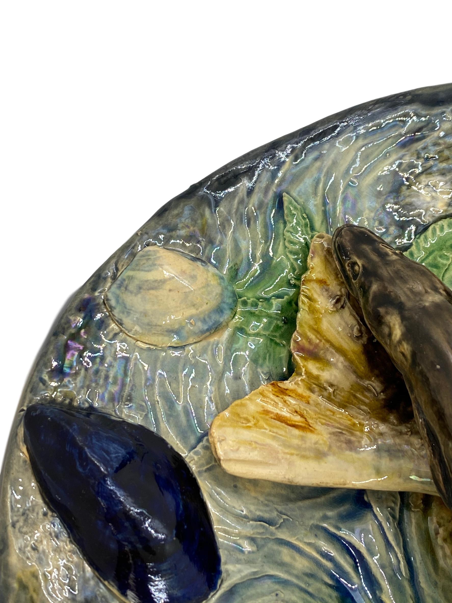 Large Palissy Ware Majolica Platter by Alfred Renoleau, French, circa 1885 For Sale 6