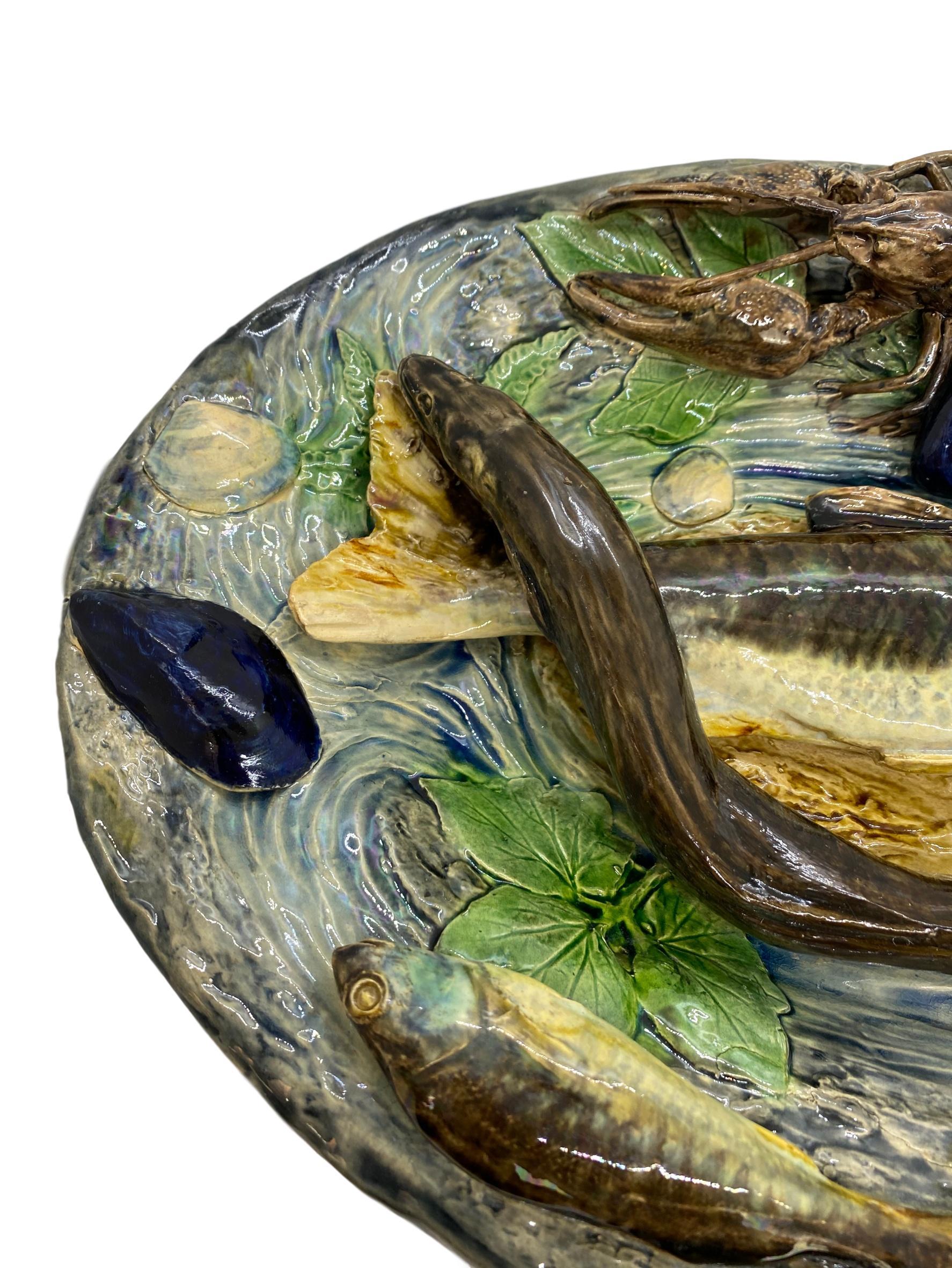 Molded Large Palissy Ware Majolica Platter by Alfred Renoleau, French, circa 1885 For Sale