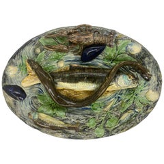 Large Palissy Ware Majolica Platter by Alfred Renoleau, French, circa 1885