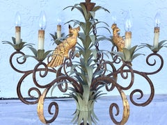 Large Palm Leaf and Parrot Tole Chandelier