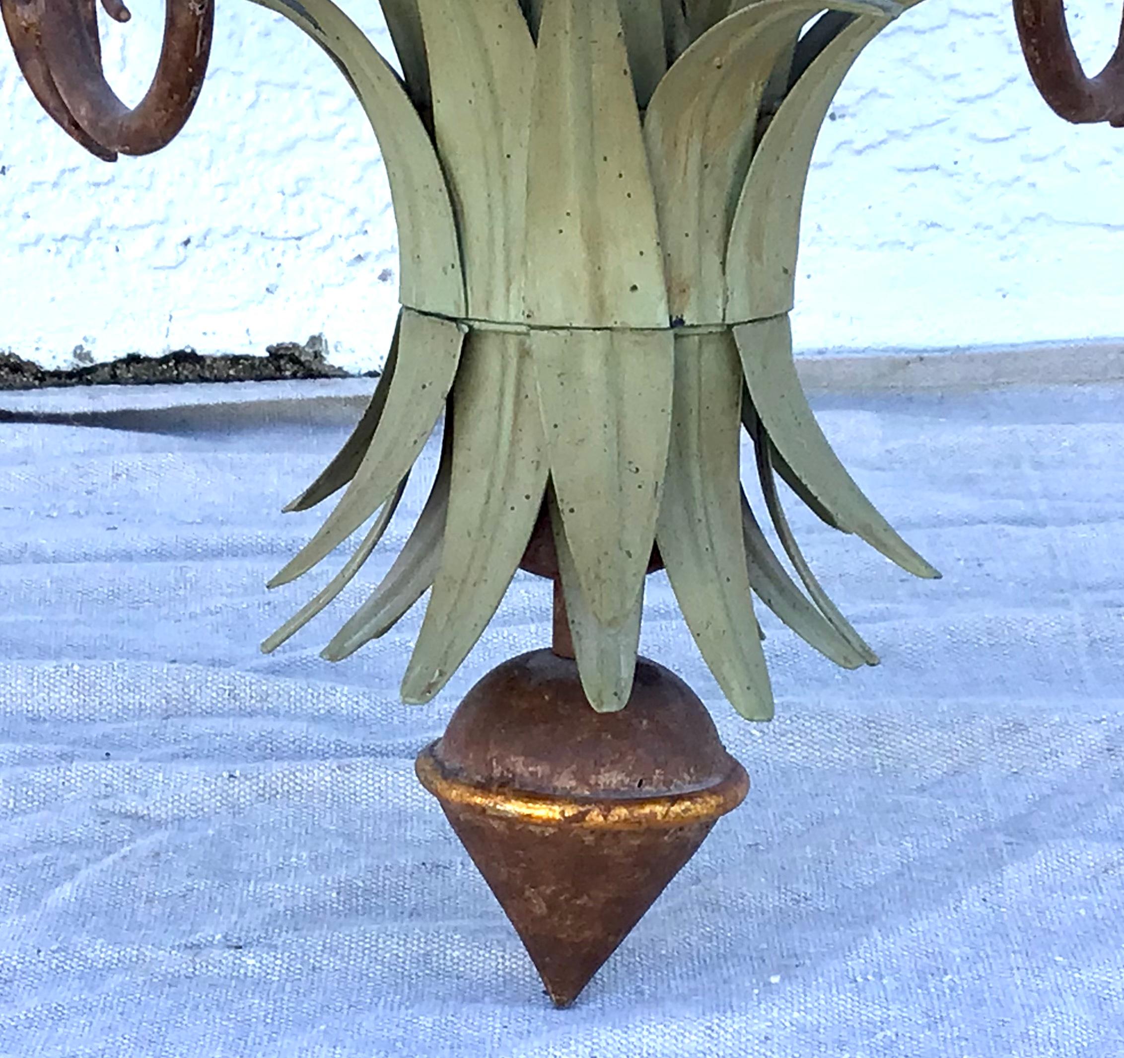 20th Century Large Palm Leaf and Parrot Tole Chandelier