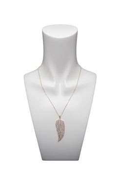 Large Palm Leaf Diamond Charm Pendant on Gold Ball Chain Necklace