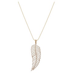Large Palm Leaf Diamond Charm Pendant on Gold Ball Chain Necklace