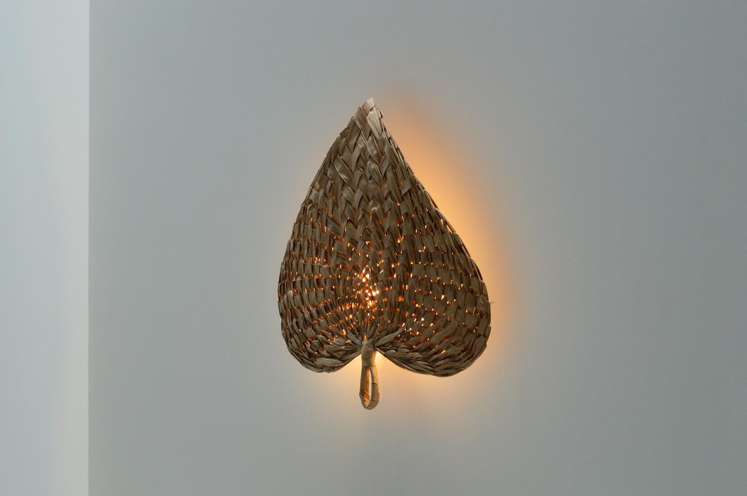 Bohemian Large Palm leaf fan wall lamp. For Sale