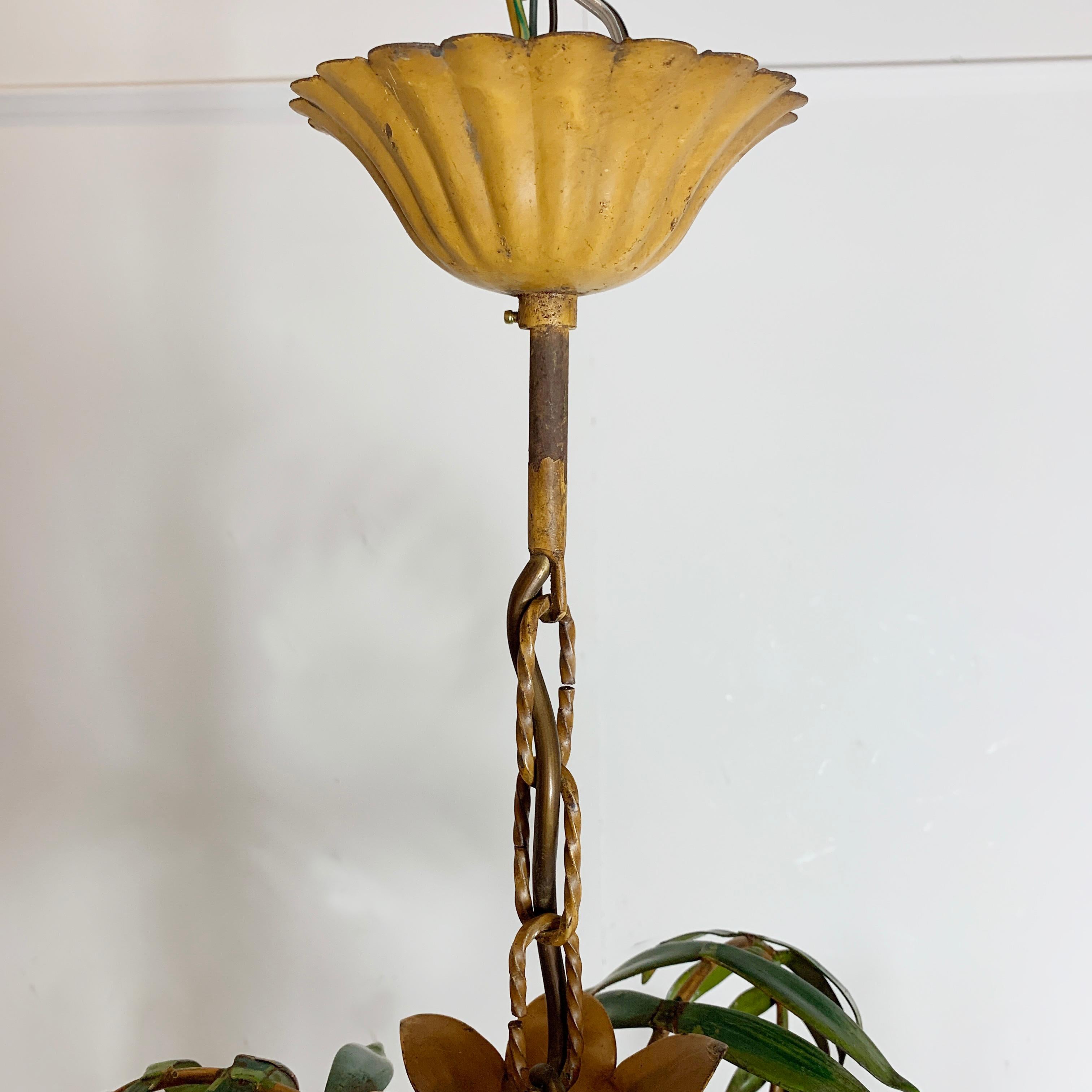 Large Palm Leaf and Faux Bamboo Tole Chandelier, 1960s 5