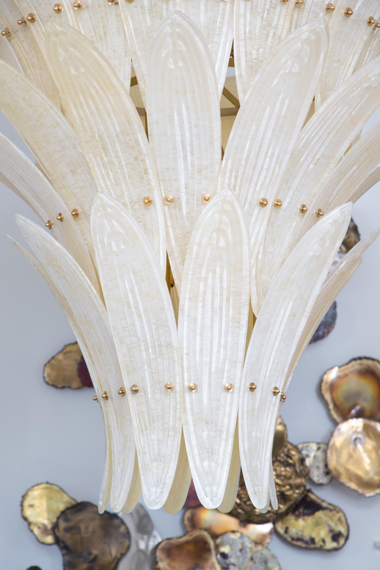 Grand lustre de Murano en verre champagne avec feuilles de palmier  en stock en vente 8