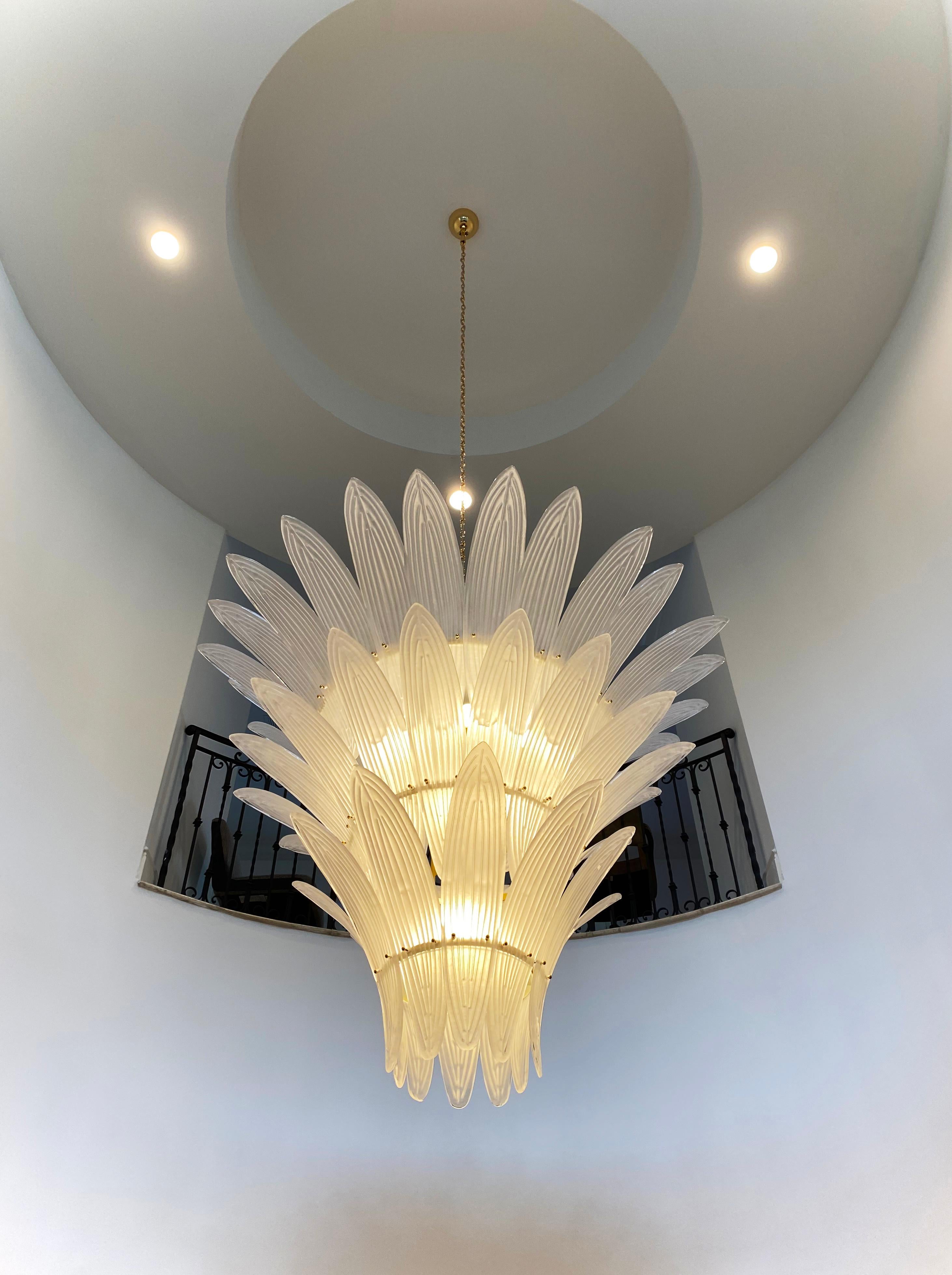 Mid-Century Modern Large Palm Leaves Murano Champagne Glass Chandelier,  in Stock For Sale