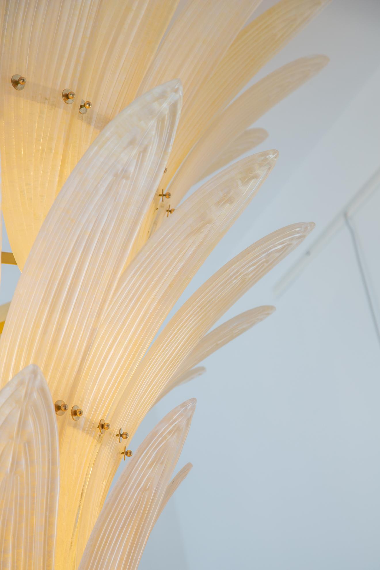 Italian Large Palm Leaves Murano Champagne Glass Chandelier,  in Stock For Sale