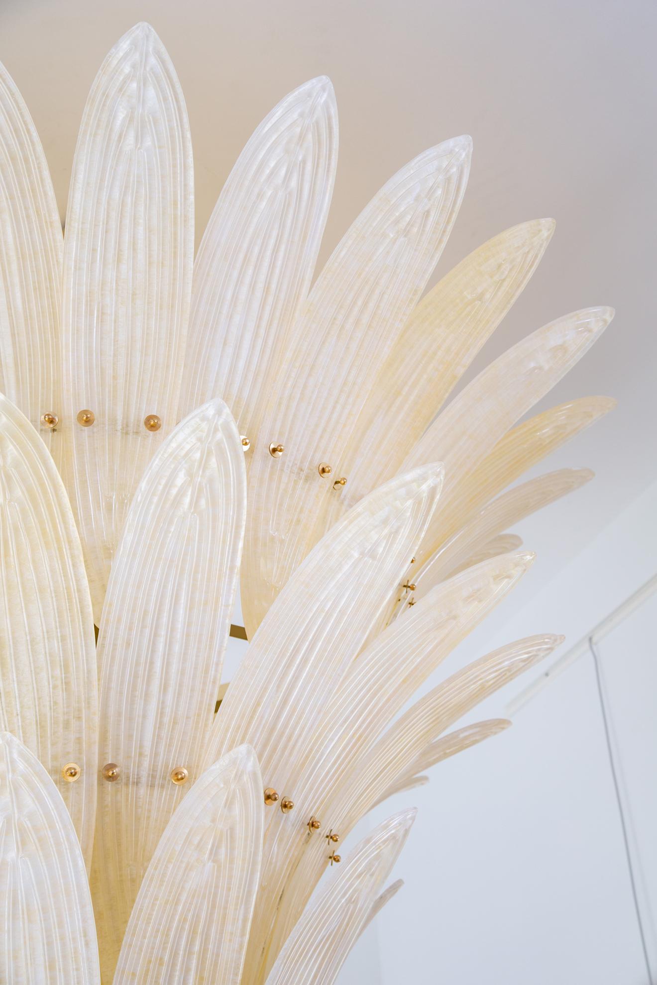 Large Palm Leaves Murano Champagne Glass Chandelier,  in Stock For Sale 1