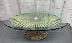 Large Palm Tree Style Oval Glass Top Dining Table