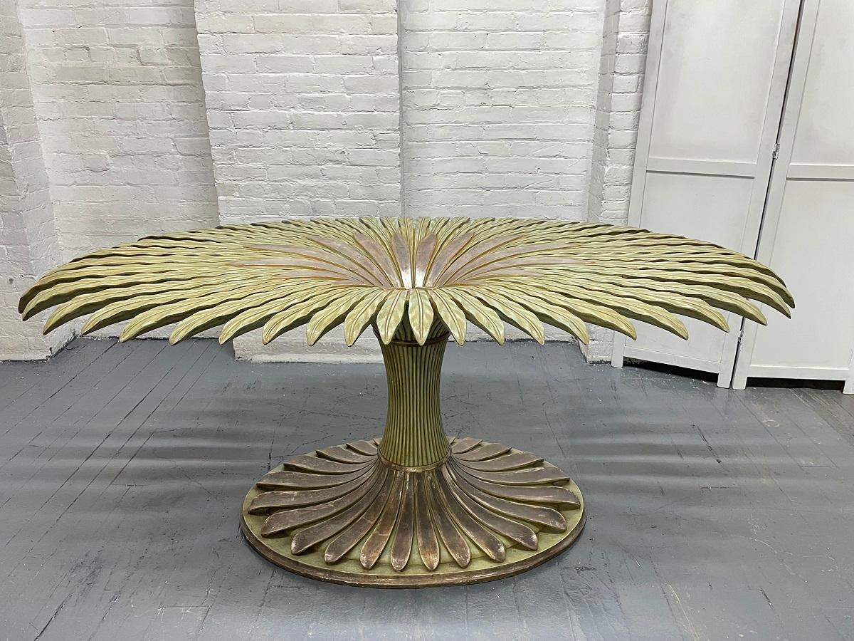 Hollywood Regency Large Palm Tree Style Oval Glass Top Dining Table For Sale