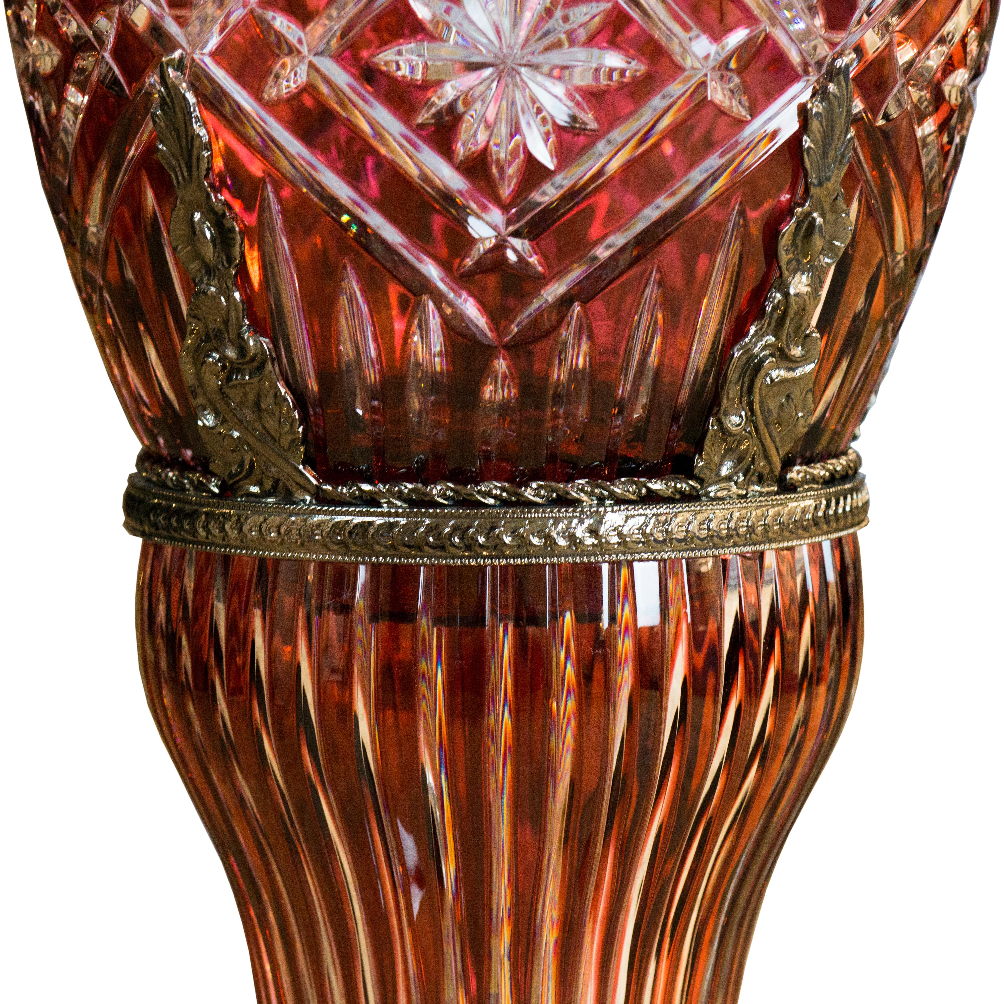 Large Palm Tree Vase in Crystal and Black Chrome Bronze In New Condition For Sale In Montbronn, FR