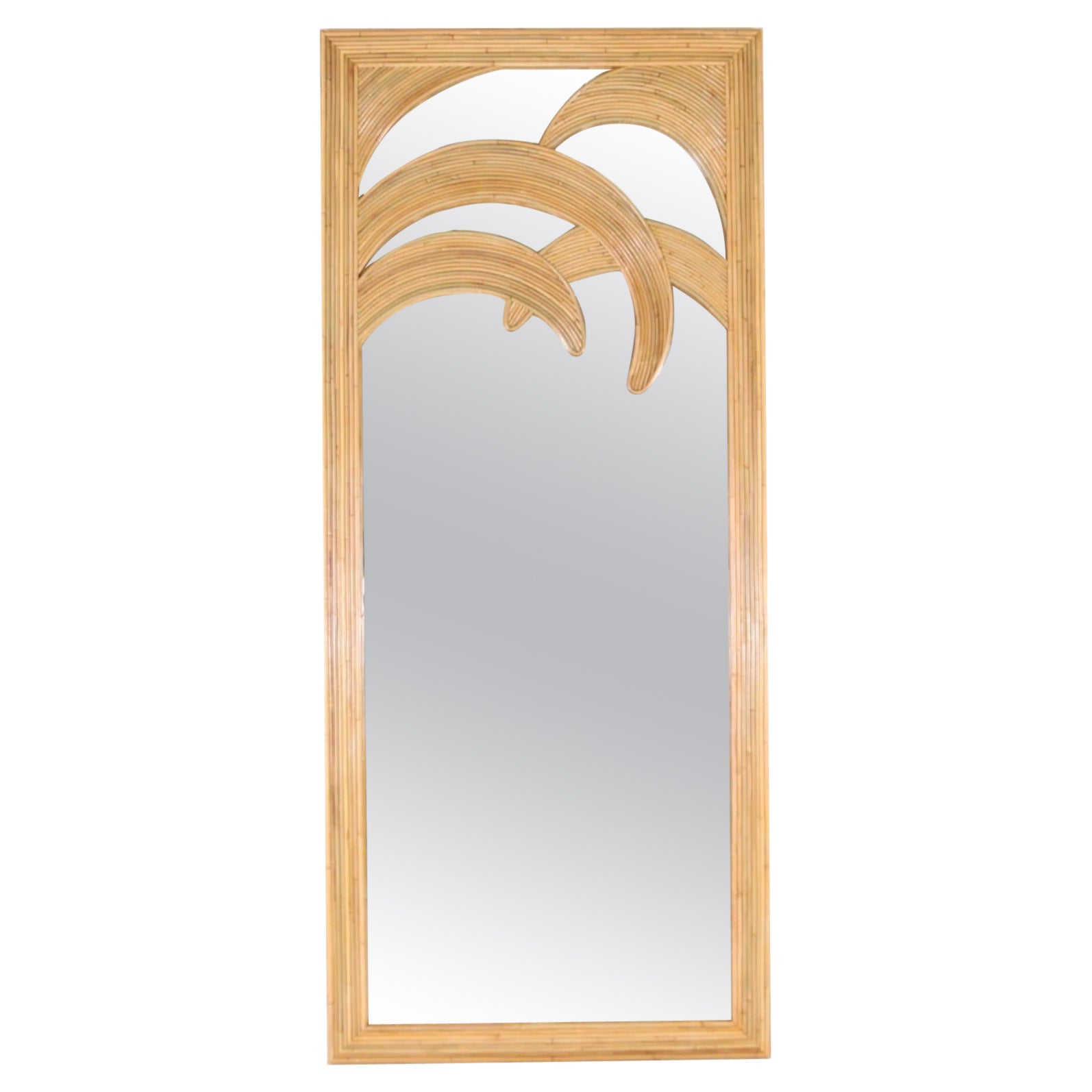 Grand miroir en rotin "palmiers