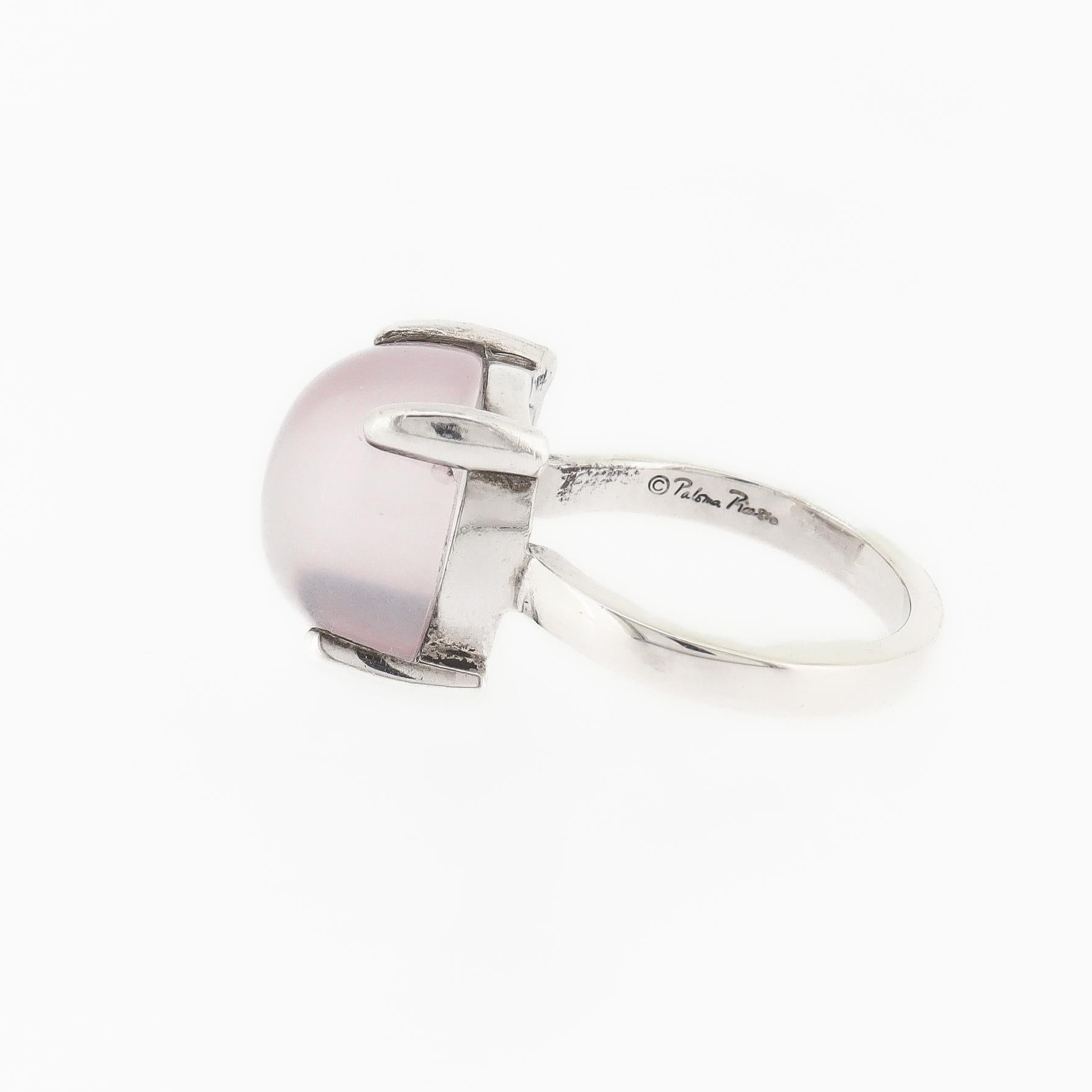 Donna Anello grande Paloma Picasso Tiffany in argento sterling e quarzo rosa a scaglie in vendita