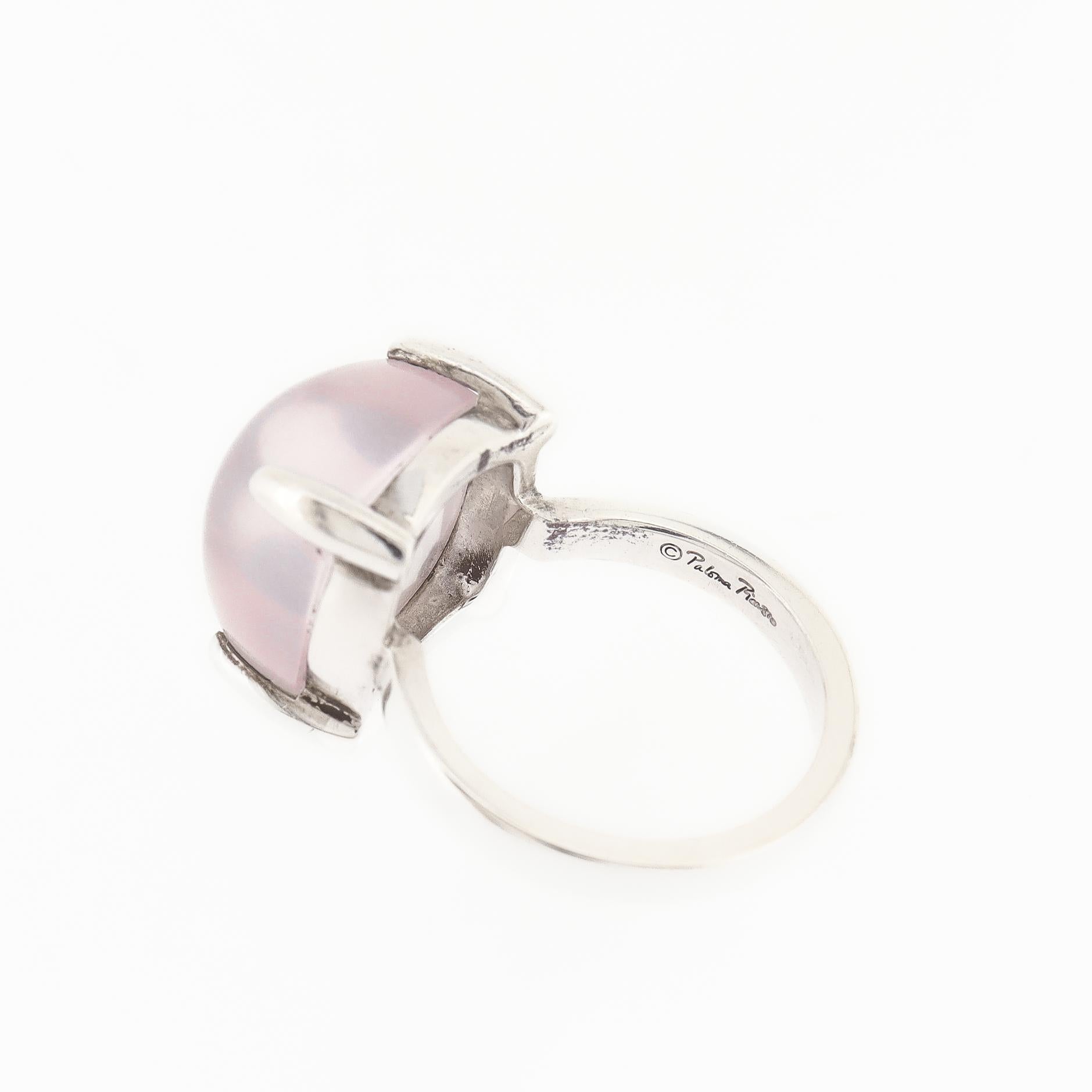 Anello grande Paloma Picasso Tiffany in argento sterling e quarzo rosa a scaglie in vendita 1